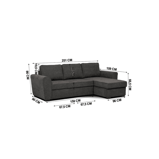 Chaise longue com cama ASTON reversível 3 lugares antracite