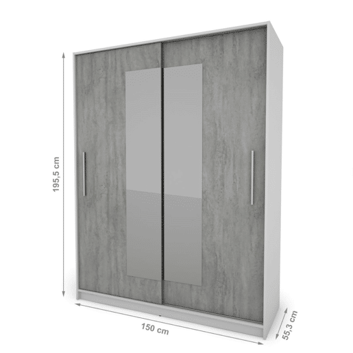 Roupeiro ELEGANZA portas deslizantes com espelho 150x195cm branco
