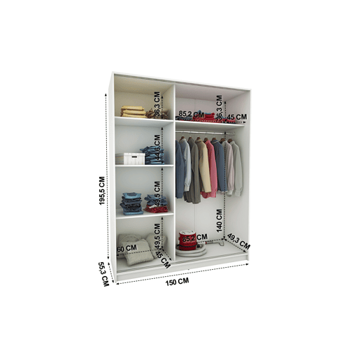 Roupeiro ELEGANZA portas deslizantes com espelho 150x195cm branco