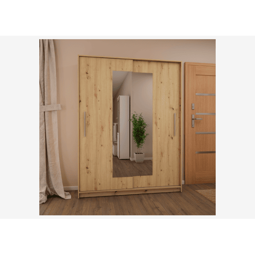 Roupeiro ELEGANZA portas deslizantes com espelho 150x195cm carvalho
