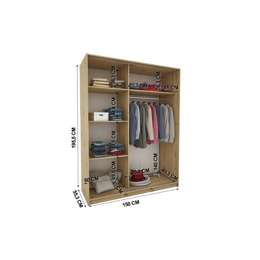 Roupeiro ELEGANZA portas deslizantes com espelho 150x195cm carvalho