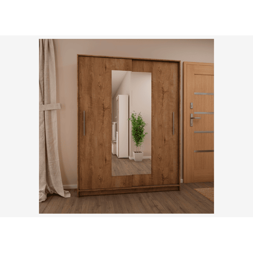 Roupeiro ELEGANZA portas deslizantes com espelho 150x195cm nogueira
