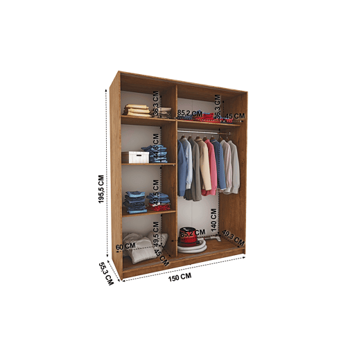 Roupeiro ELEGANZA portas deslizantes com espelho 150x195cm nogueira