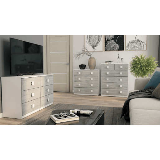 Cômoda auxiliar com 6 gavetas SEATTLE branco e cinza Cômoda auxiliar com 6 gavetas SEATTLE branco e cinza