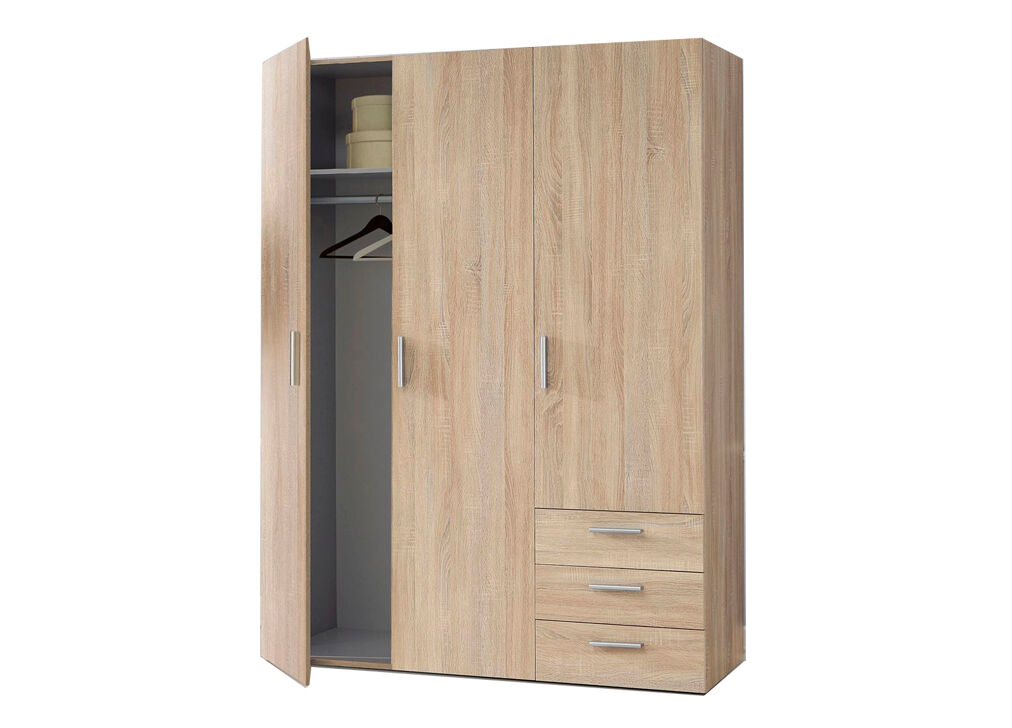 Armario BROOKLYN puertas batientes y 3 cajones 139x185cm roble