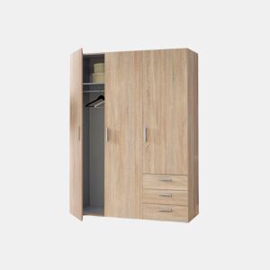 Roupeiro BROOKLYN portas batentes e 3 gavetas 139x185cm carvalho