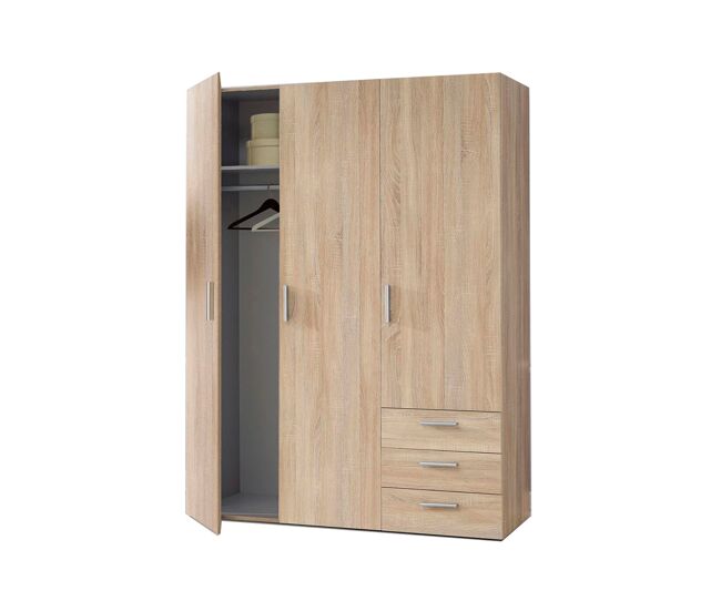 Armario brooklyn puertas batientes y 3 cajones 139x185cm roble - conforama