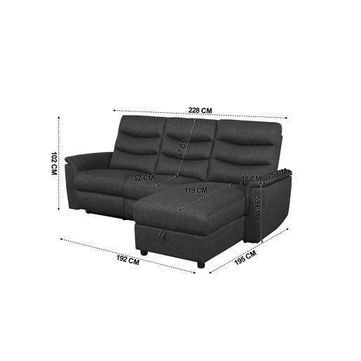 Chaise longue relax elétrico FAMILY 3 lugares dereito antracite