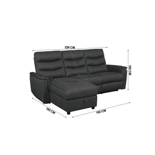 Chaise longue relax elétrico FAMILY 3 lugares esquerdo antracite