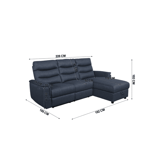 Chaise longue relax elétrico FAMILY 3 lugares dereito cor azul