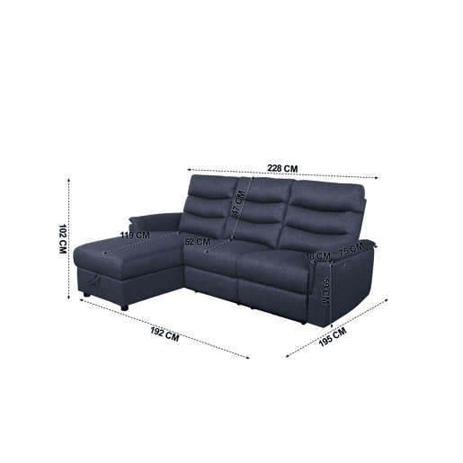 Chaise longue relax elétrico FAMILY 3 lugares esquerdo cor azul