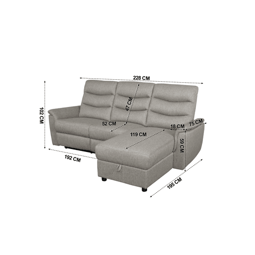 Chaise longue relax elétrico FAMILY 3 lugares dereito castanho
