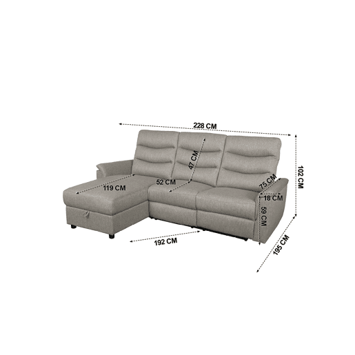 Chaise longue relax elétrico FAMILY 3 lugares esquerdo castanho