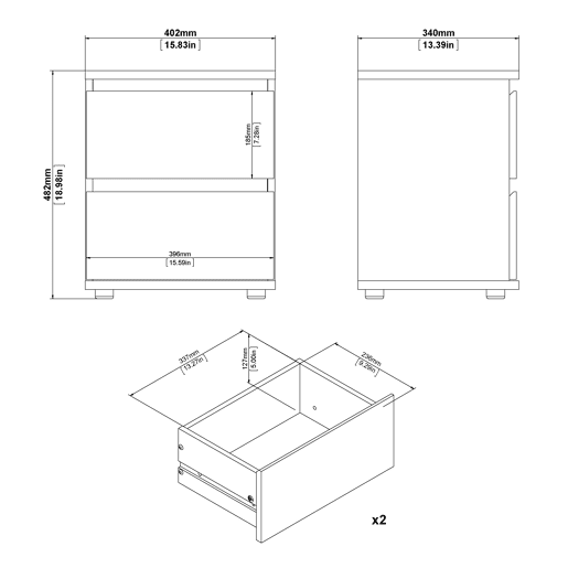 Mesa de cabeceira com 2 gavetas NOVA Mesa de cabeceira com 2 gavetas NOVA