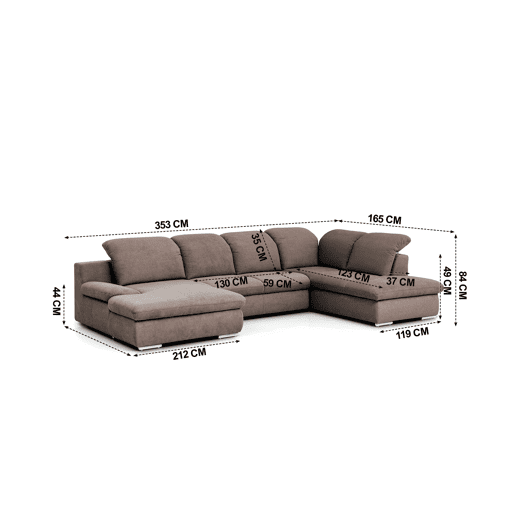 Sofá de canto ISONA com cama dereita 5 lugares vison