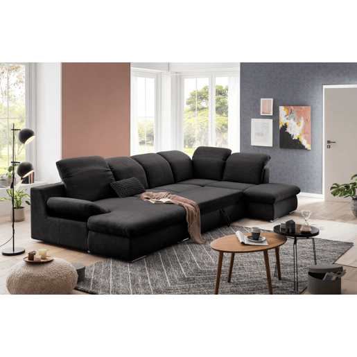 Sofá de canto ISONA com cama dereita 5 lugares antracite