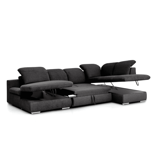 Sofá de canto ISONA com cama dereita 5 lugares antracite