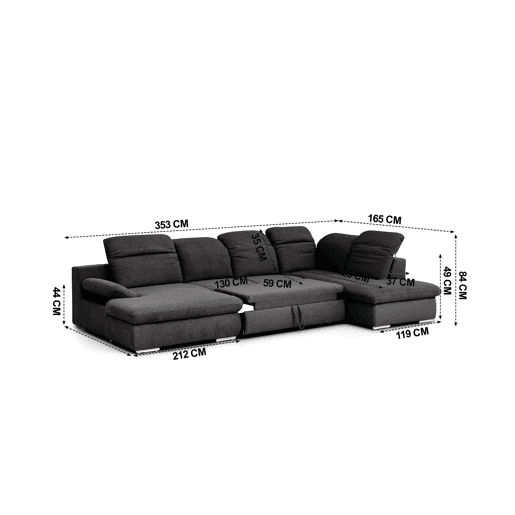 Sofá de canto ISONA com cama dereita 5 lugares antracite