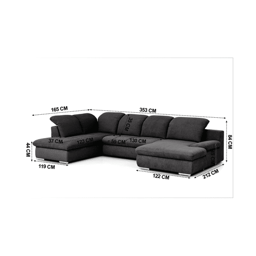 Sofá de canto ISONA com cama esquerda 5 lugares antracite