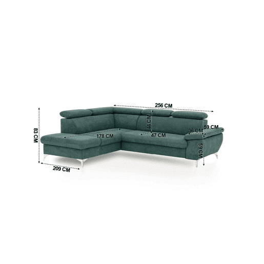 Sofá cama GISELA esquerda 3 lugares verde
