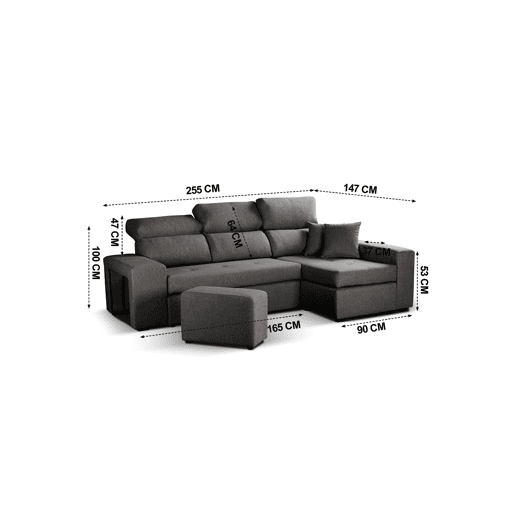 Chaise longue 3 lugares CIRO reversível cor cinza