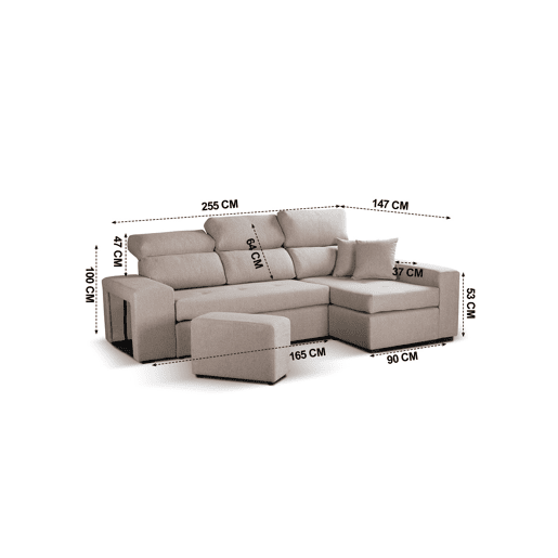 Chaise longue 3 lugares CIRO reversível cor bege