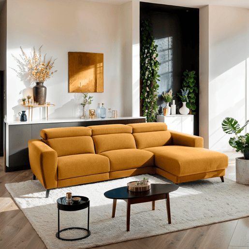 Chaise longue 4 lugares relax elétrico DRAX direito mostarda