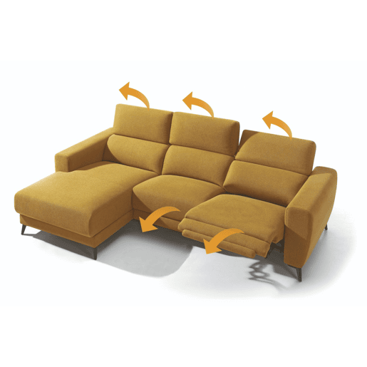 Chaise longue 4 lugares relax elétrico DRAX direito mostarda