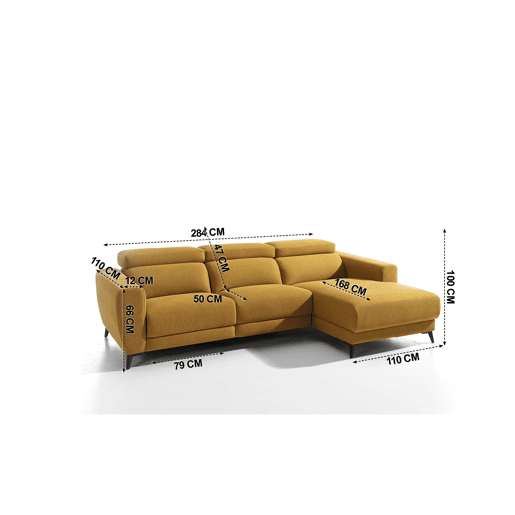 Chaise longue 4 lugares relax elétrico DRAX direito mostarda