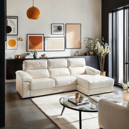 Chaise longue pele WILLY dereita 4 lugares branco