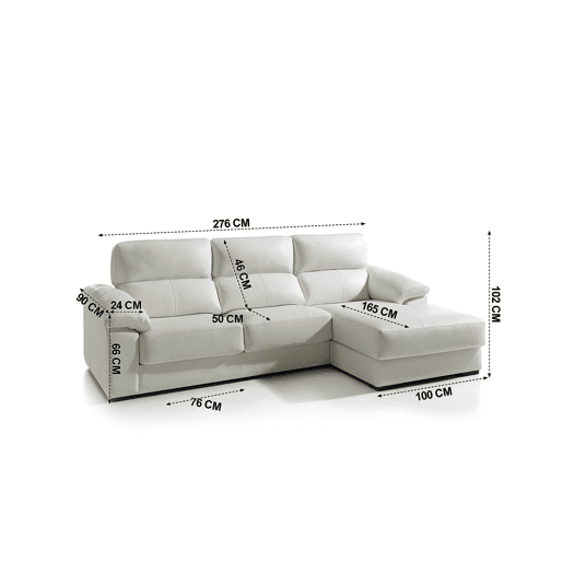 Chaise longue pele WILLY dereita 4 lugares branco