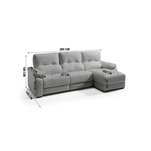 Chaise longue MIA reversível 4 lugares cinza claro