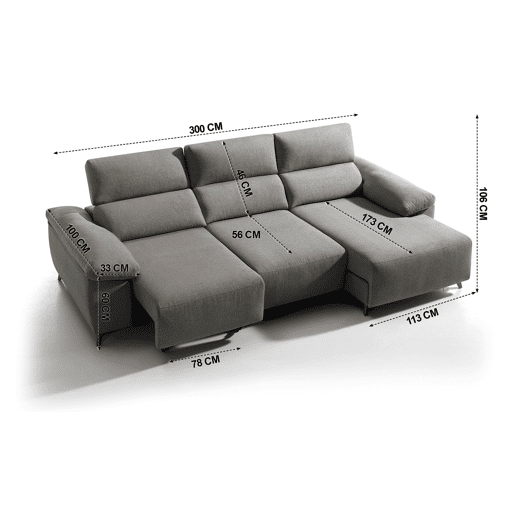 Chaise longue elétrica BALIO dereita 3 lugares vison