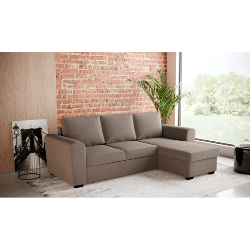 Chaise longue com cama ASTON CLEAN reversível 3 lugares castanho