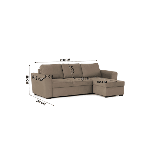 Chaise longue com cama ASTON CLEAN reversível 3 lugares castanho