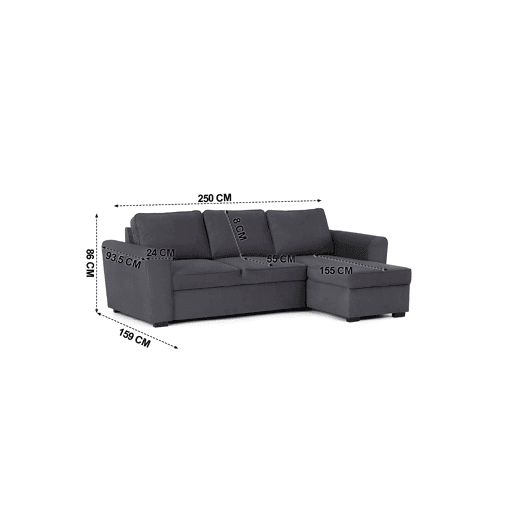 Chaise longue cama ASTON CLEAN reversível 3 lugares cinza escuro
