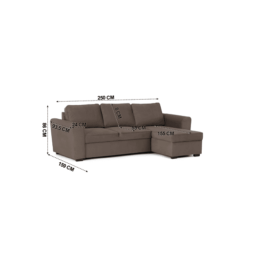 Chaise longue com cama ASTON CLEAN reversível 3 lugares bege