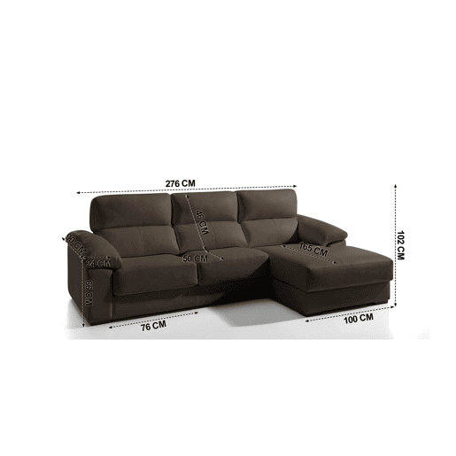 Chaise longue pele WILLY dereita 4 lugares chocolate