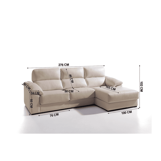 Chaise longue pele WILLY dereita 4 lugares bege