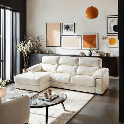 Chaise longue pele WILLY esquerda 4 lugares branco Chaise longue pele WILLY esquerda 4 lugares branco