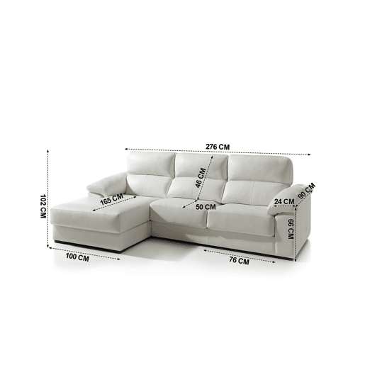 Chaise longue pele WILLY esquerda 4 lugares branco Chaise longue pele WILLY esquerda 4 lugares branco
