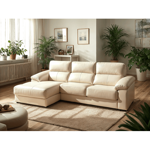 Chaise longue pele WILLY esquerda 4 lugares bege Chaise longue pele WILLY esquerda 4 lugares bege