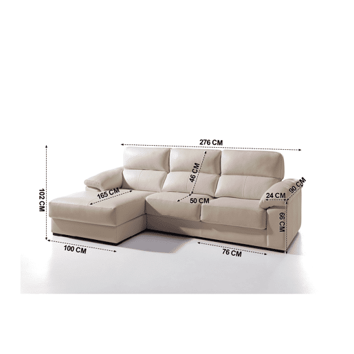 Chaise longue pele WILLY esquerda 4 lugares bege Chaise longue pele WILLY esquerda 4 lugares bege