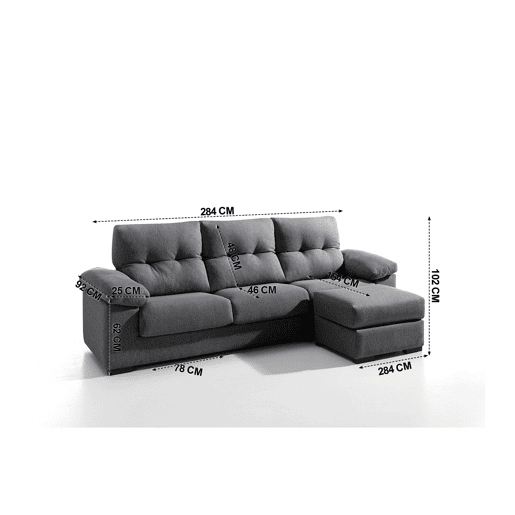 Chaise longue MIA reversível 4 lugares cinza escuro
