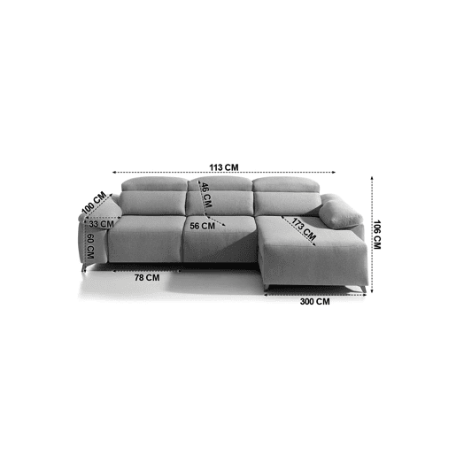 Chaise longue elétrica BALIO lado dereito cor cinza claro