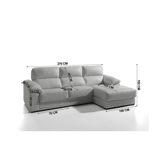 Chaise longue pele WILLY dereita 4 lugares cinza