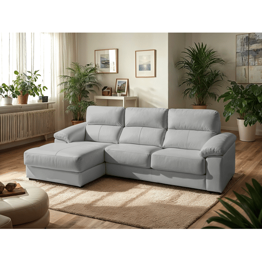 Chaise longue pele WILLY esquerda 4 lugares cinza
