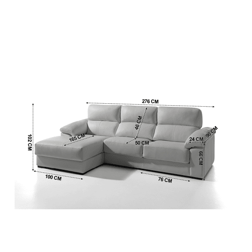 Chaise longue pele WILLY esquerda 4 lugares cinza