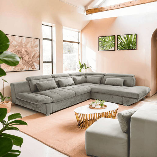 Sofá de canto com cama ETERNITY dereita 5 lugares vison