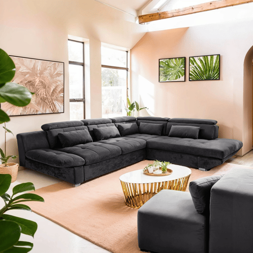 Sofá de canto com cama ETERNITY dereita 5 lugares antracite